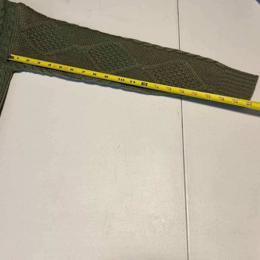 Olive Green Cropped Cable Knit Sweater With Diamond Pattern & Full Zipper - Picture 7 of 10